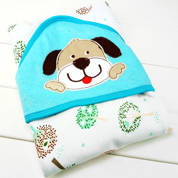 Hooded Baby Bath Towel / Blanket, Pure Cotton, Dog Pattern