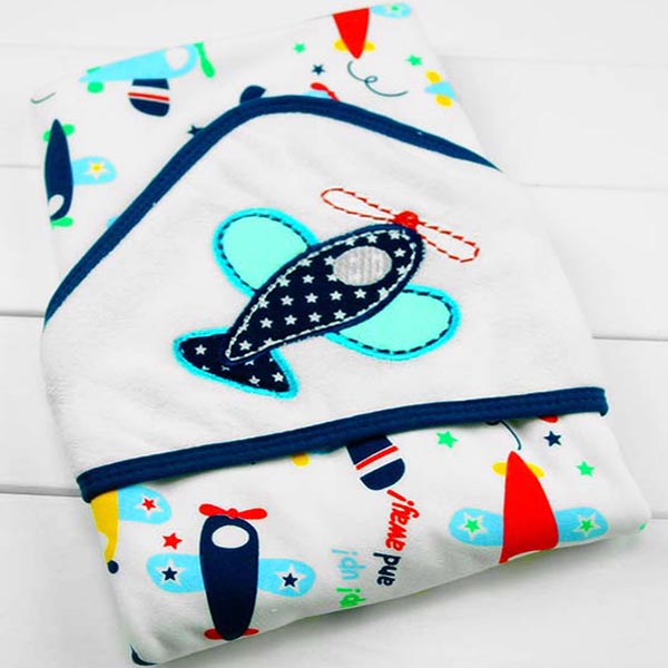 Hooded Baby Bath Towel / Blanket, 100 Cotton, Plane Pattern