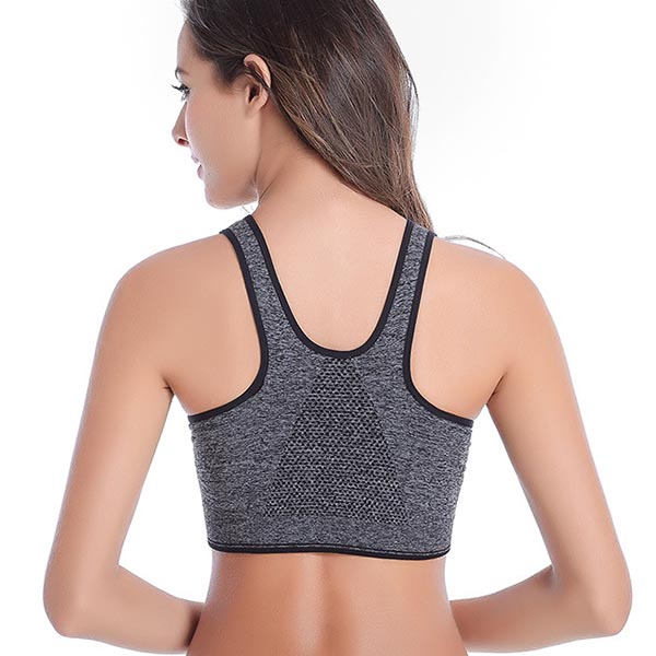 Zip Front Closure Sports Bra, Wireless Seamless High Impact 